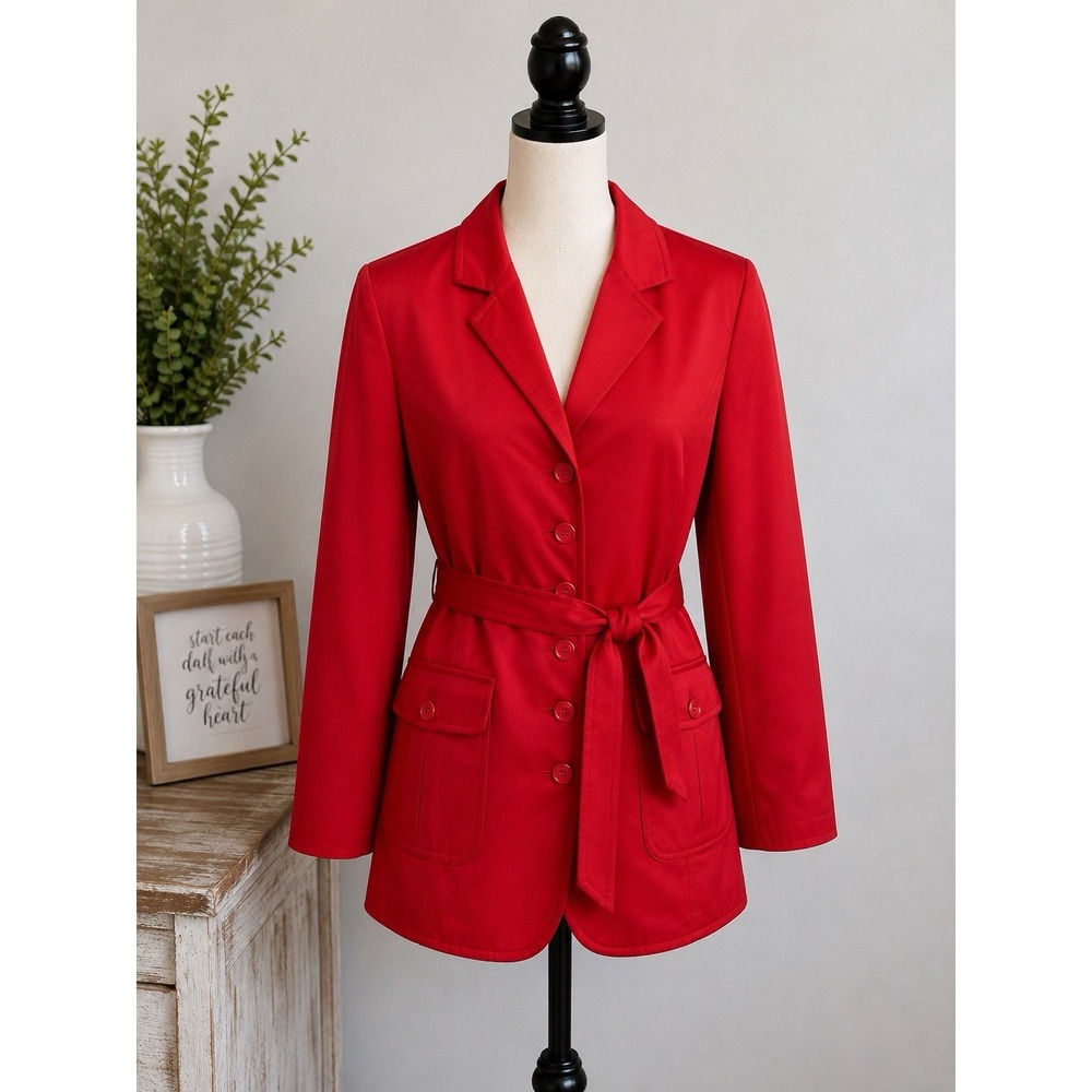 MONDI Travel Vintage Red Belted Blazer Jacket German Size 38 NWT